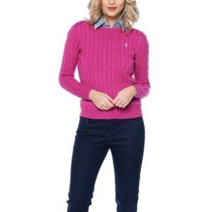 Ralph Lauren Womens Cable Knit Sweater Fushia Large Extra Large Lime Green Pony